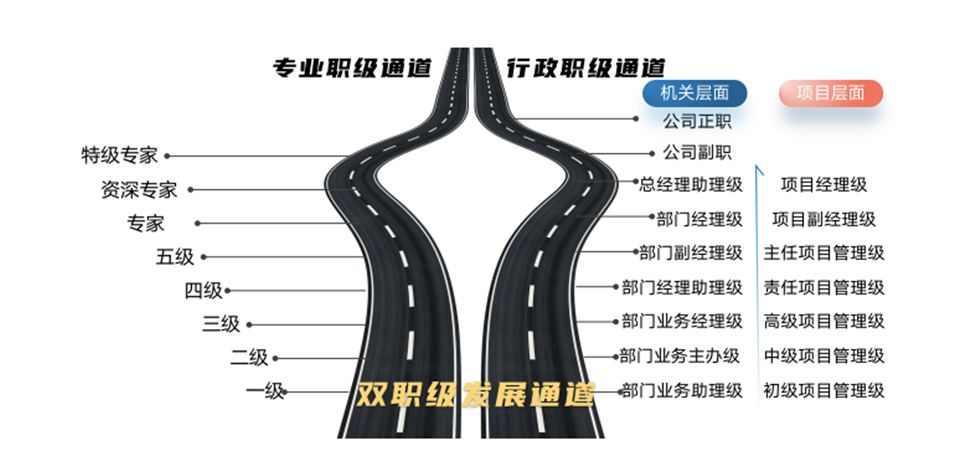 <p>专业职级通道行政职级通道</p> <p>机关层面项目层面</p> <p>公司正职</p> <p>特级专家。一公司副职</p> <p>资深专家.总经理助理级项目经理级</p> <p>专家- 部]经理级项目副经理级</p> <p>五级.一 部门副经理级 主任项目管理级</p> <p>四级 ←.部广]经理助理级责任项目管理级</p> <p>三级。A 部门]业务经理级高级项目管理级</p> <p>二级-◆部]业务主办级中级项目管理级</p> <p>- -级双职级展通道部门业务助理级 初级项目管理级</p>