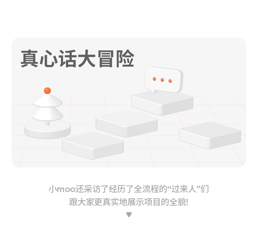 <p>真心话大冒险</p>
<p>小moo还采访了经历了全流程的“过来人”们<br/>跟大家更真实地展示项目的全貌!</p>
