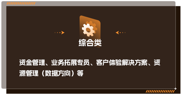 综合类\\n资金管理、业务拓展专员、客户体验解决方案、资\\n源管理(数据方向)等\\n