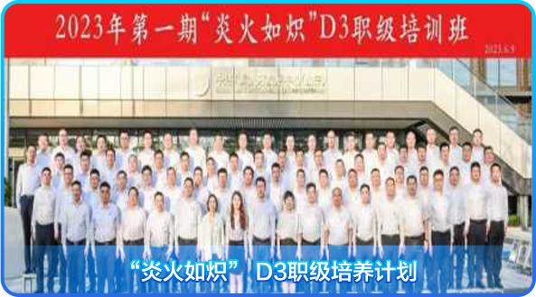 <p>2023年第一期“炎火如炽"D3职级培训班</p>
<p>“炎火如炽”D3职级培养计划</p>

<table>
<tr><td></td>
<td></td>
<td></td>
<td>J</td>
</tr>
<tr><td colspan="3">I I</td>
<td></td>
</tr>
</table>
