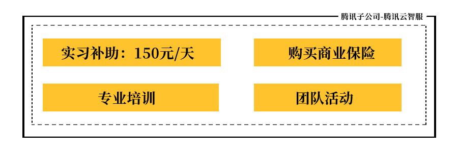 腾讯子公司-腾讯云智服\\n实习补助:150元/天\\n购买商业保险\\n专业培训\\n团队活动\\n